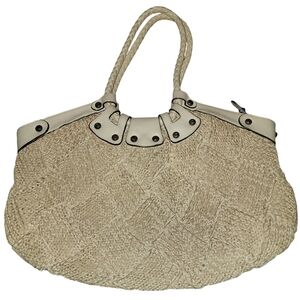 Salvatore Ferragamo Raffia Woven Leather Handbag w/COA